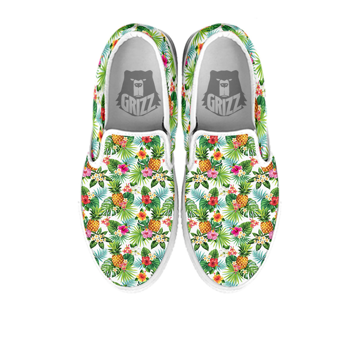 Pineapple Aloha Hawaiian Print Pattern White Slip On Shoes-grizzshop