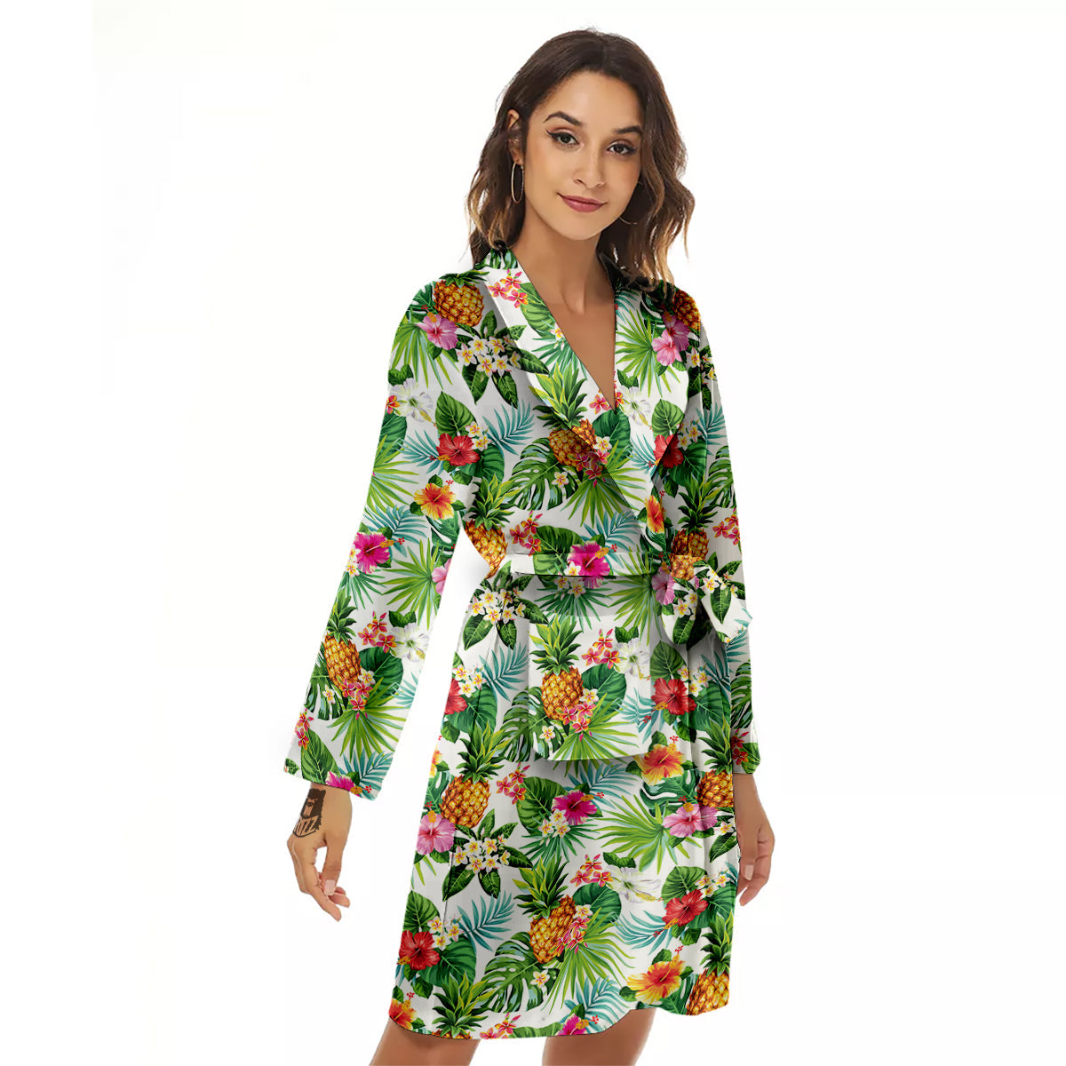 Pineapple Aloha Hawaiian Print Pattern Women's Robe-grizzshop