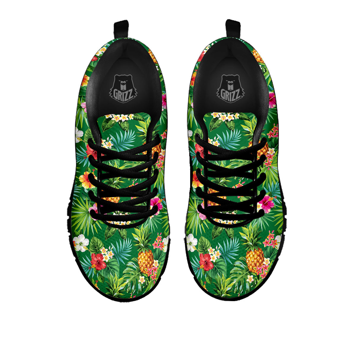 Pineapple Aloha Hibiscus Print Pattern Black Sneaker-grizzshop