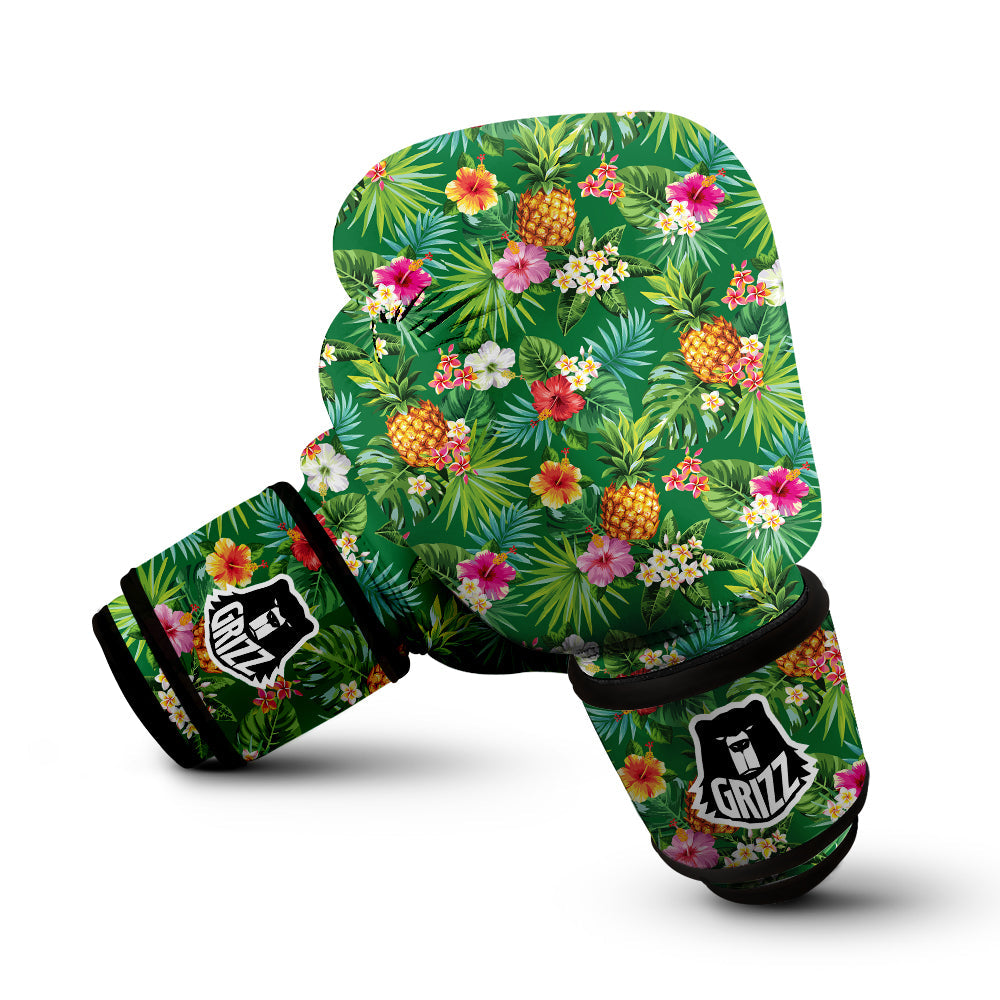 Pineapple Aloha Hibiscus Print Pattern Boxing Gloves-grizzshop