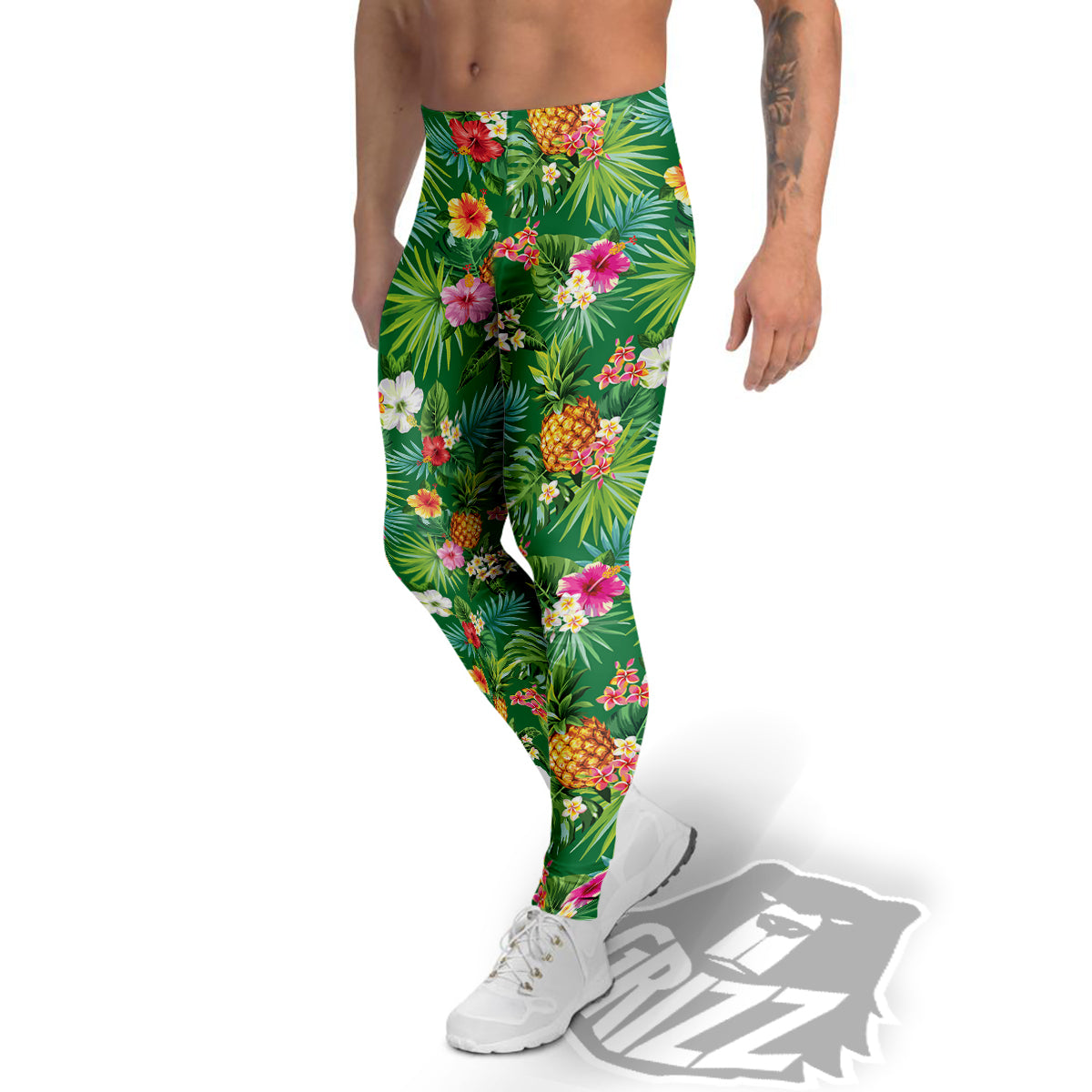 Pineapple Aloha Hibiscus Print Pattern Men's Leggings-grizzshop