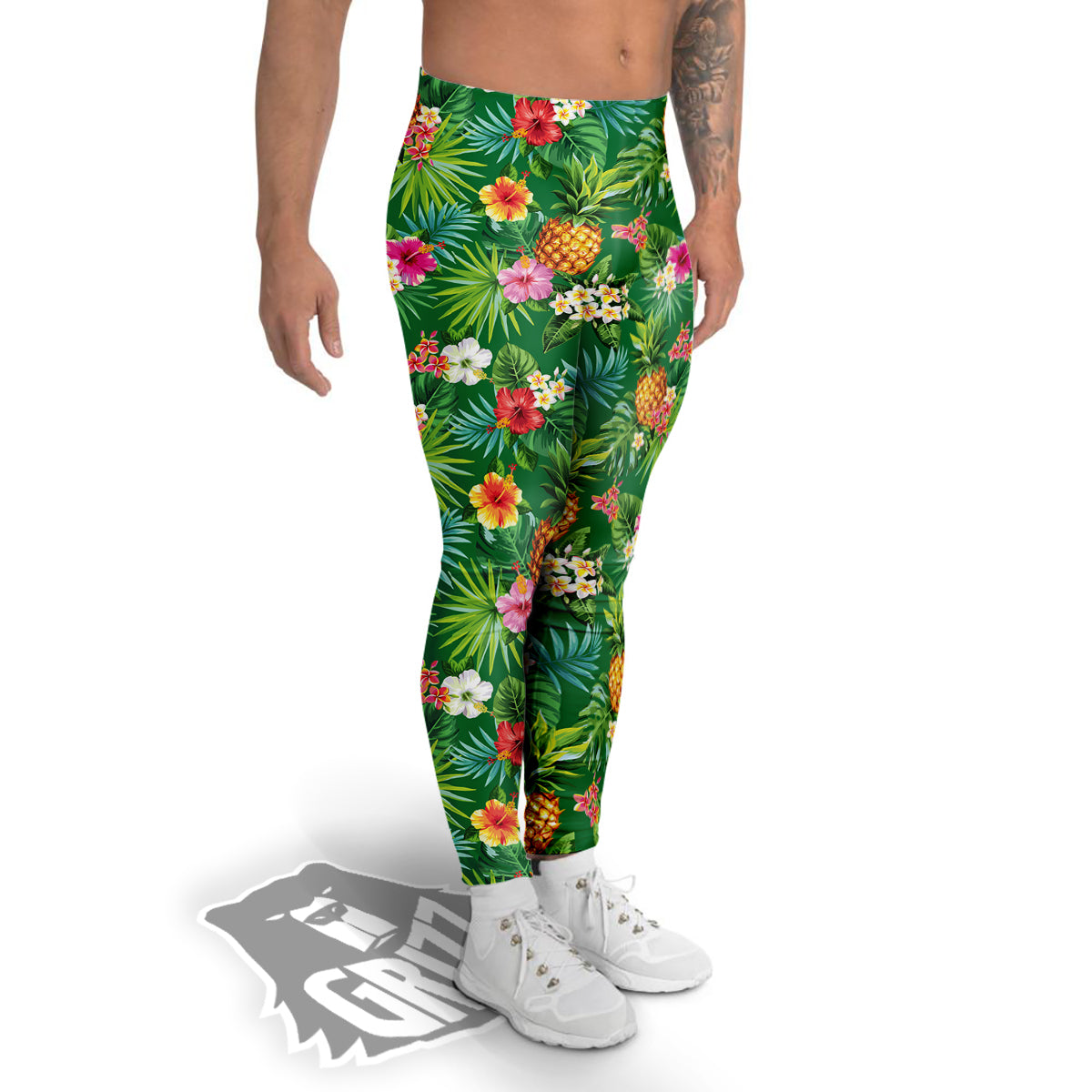 Pineapple Aloha Hibiscus Print Pattern Men's Leggings-grizzshop
