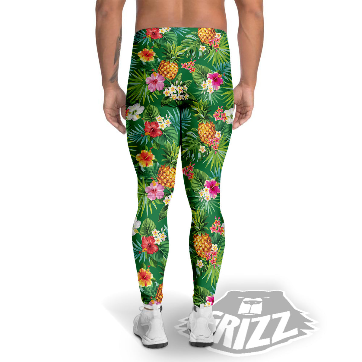 Pineapple Aloha Hibiscus Print Pattern Men's Leggings-grizzshop