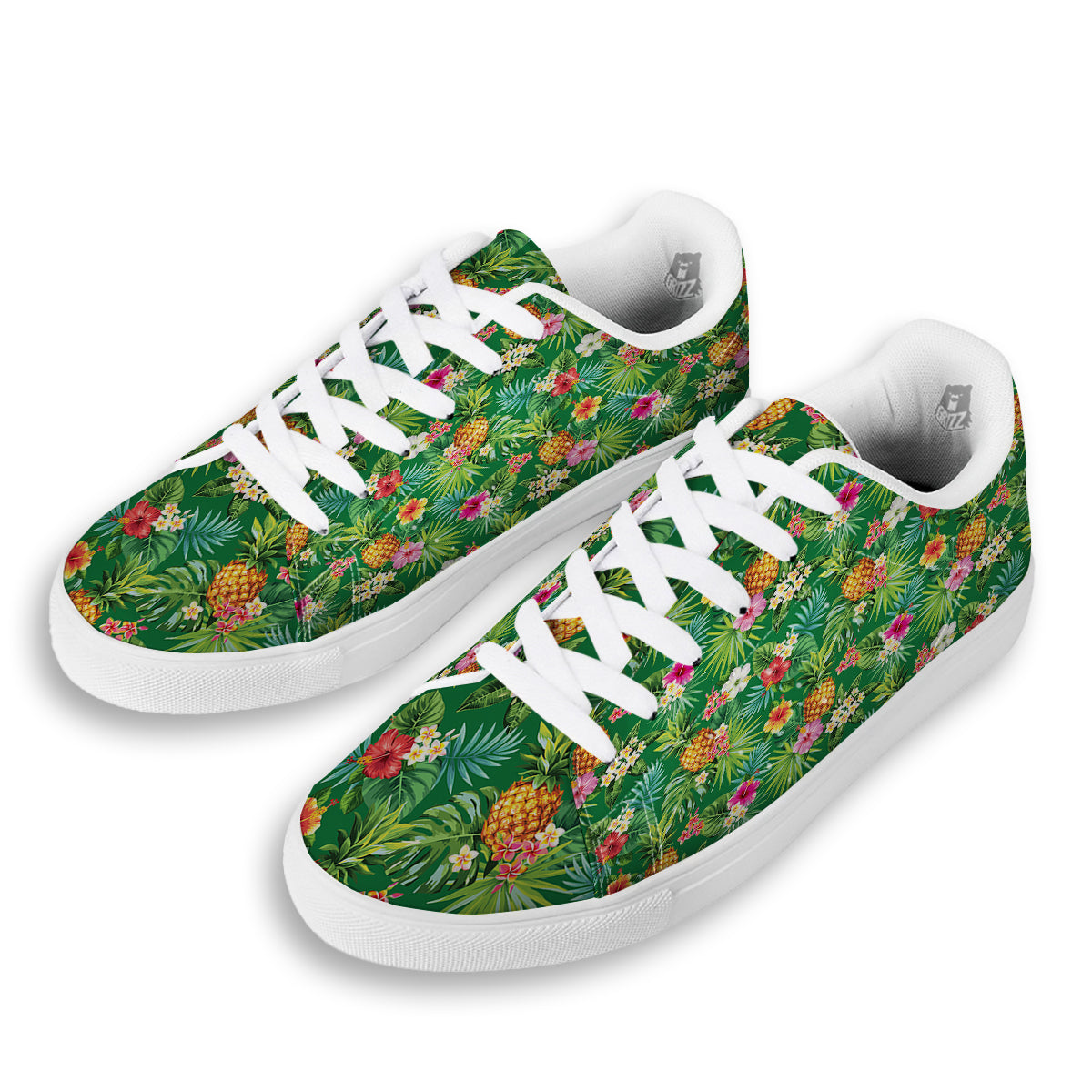 Pineapple Aloha Hibiscus Print Pattern White Low Top Sneakers-grizzshop