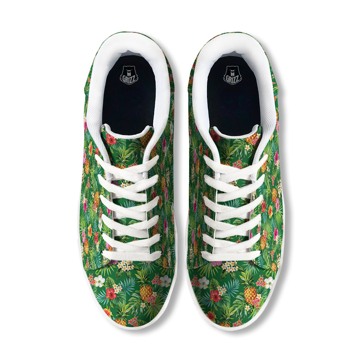 Pineapple Aloha Hibiscus Print Pattern White Low Top Sneakers-grizzshop