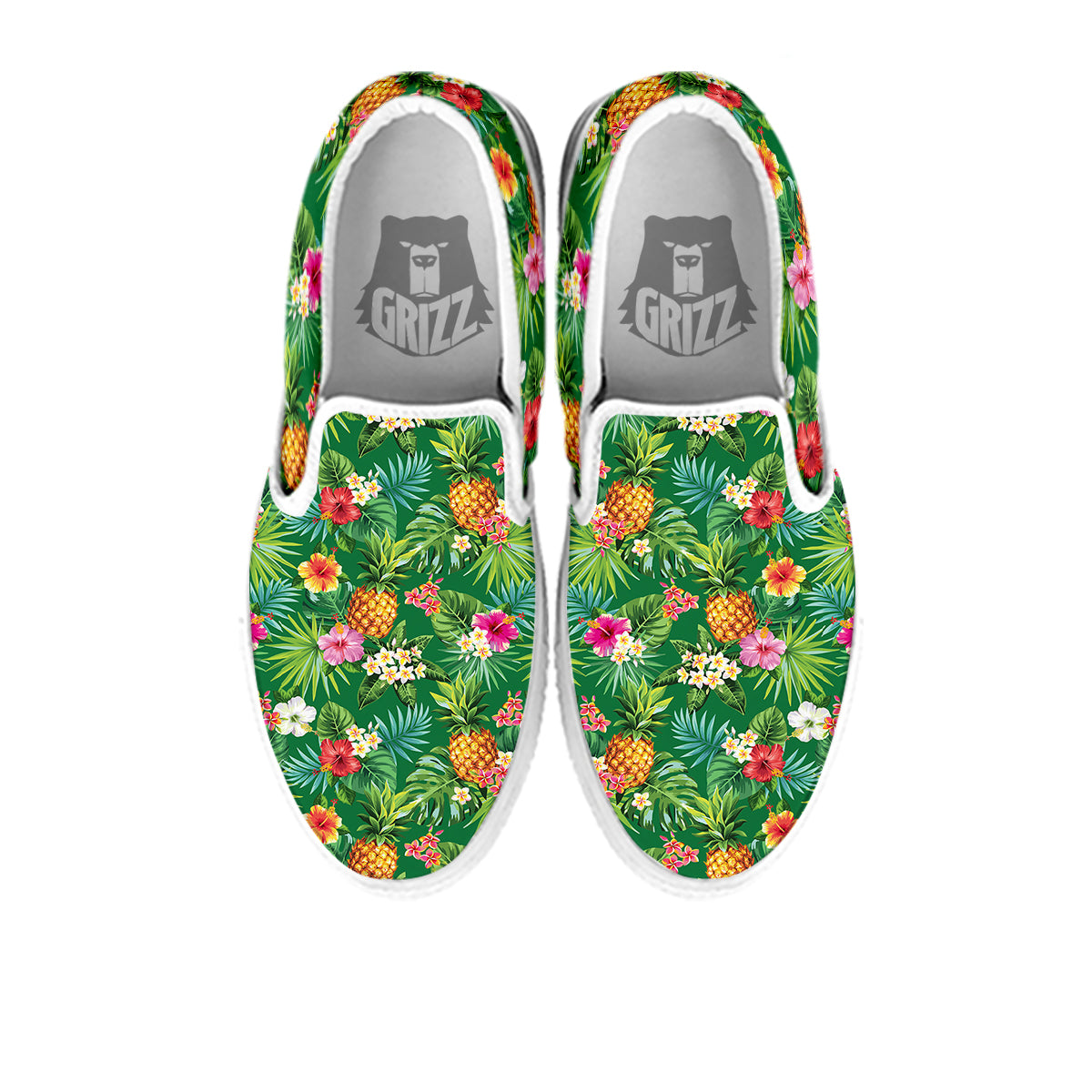 Pineapple Aloha Hibiscus Print Pattern White Slip On Shoes-grizzshop