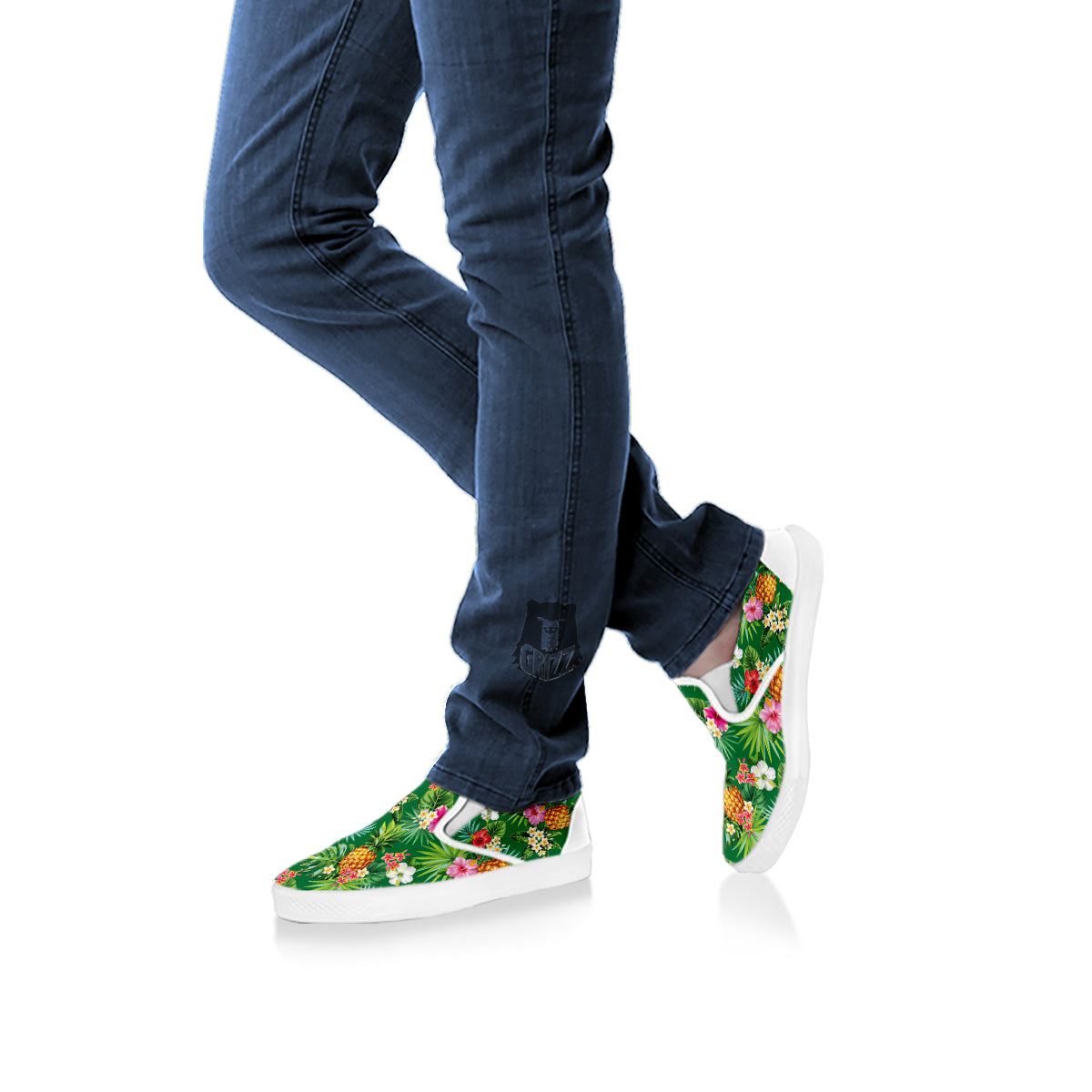 Pineapple Aloha Hibiscus Print Pattern White Slip On Shoes-grizzshop