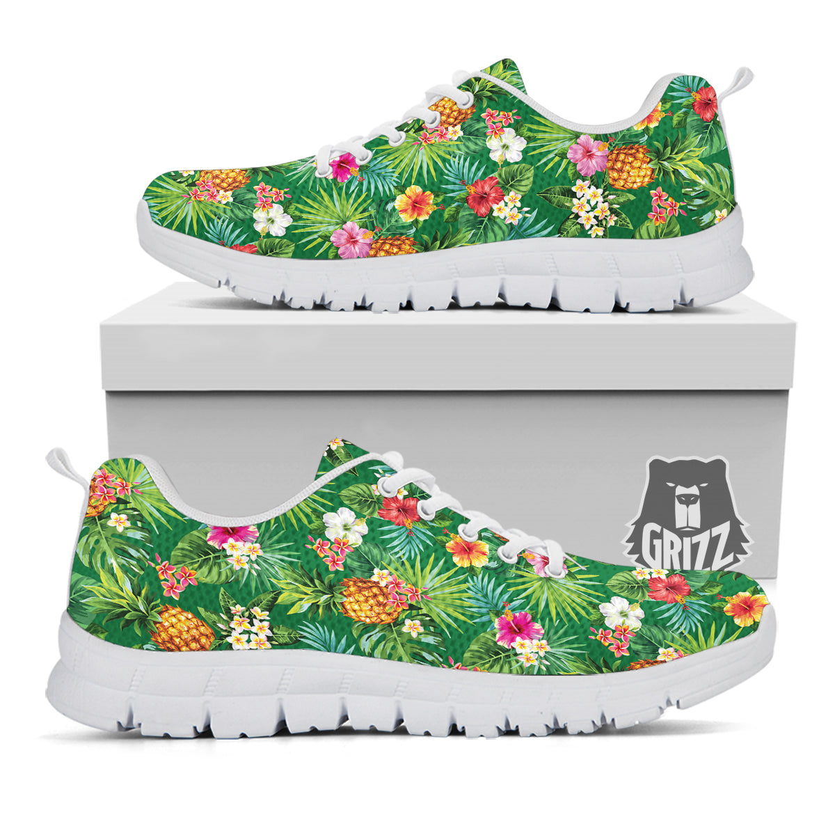 Pineapple Aloha Hibiscus Print Pattern White Sneaker-grizzshop