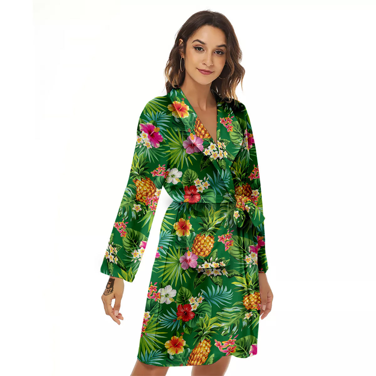 Pineapple Aloha Hibiscus Print Pattern Women's Robe-grizzshop