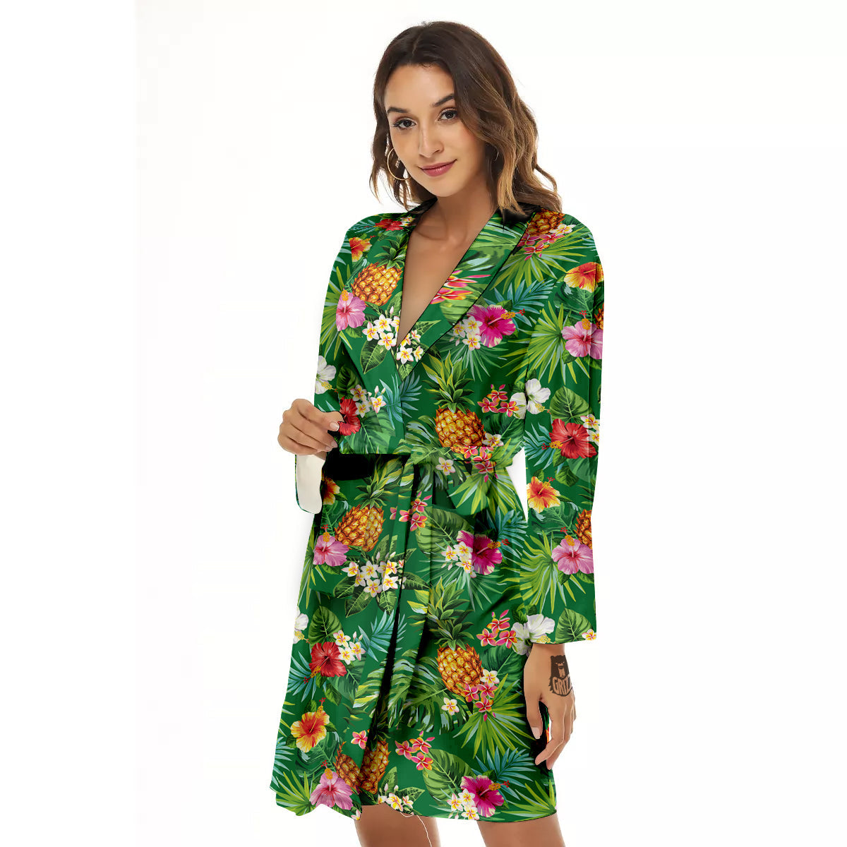 Pineapple Aloha Hibiscus Print Pattern Women's Robe-grizzshop