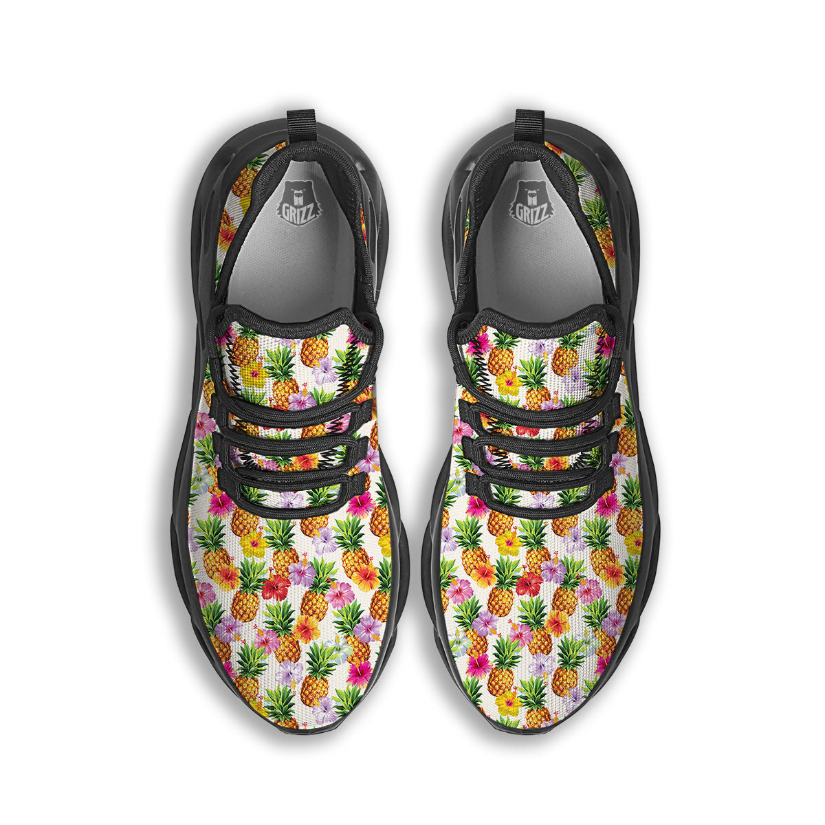 Pineapple Aloha Summer Print Pattern Black Running Shoes-grizzshop