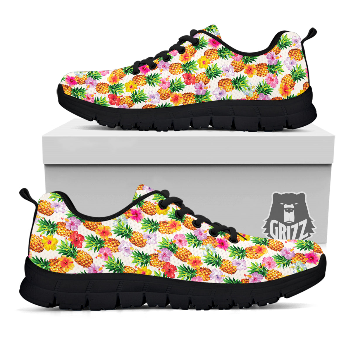 Pineapple Aloha Summer Print Pattern Black Sneaker-grizzshop