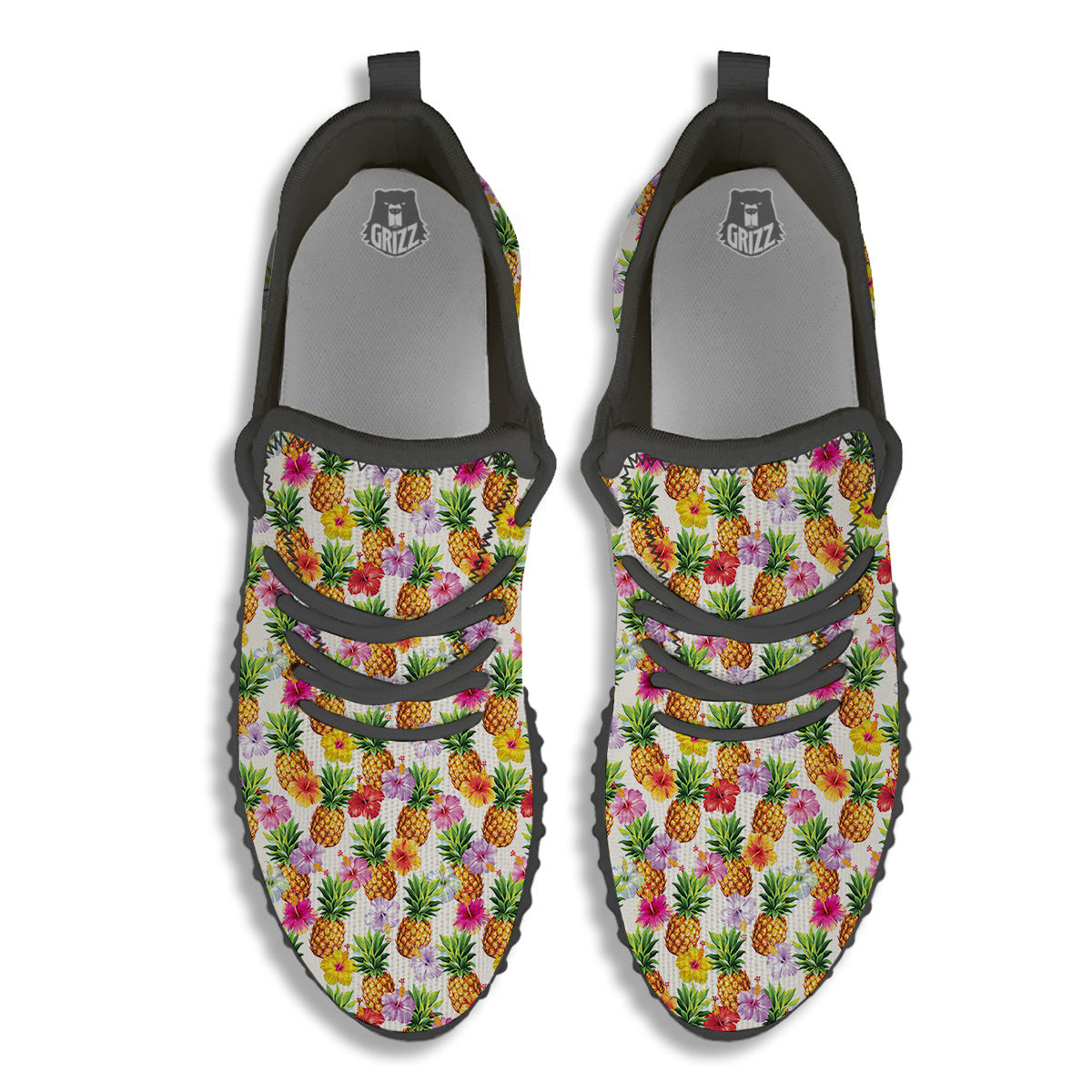 Pineapple Aloha Summer Print Pattern Black Walking Shoes-grizzshop
