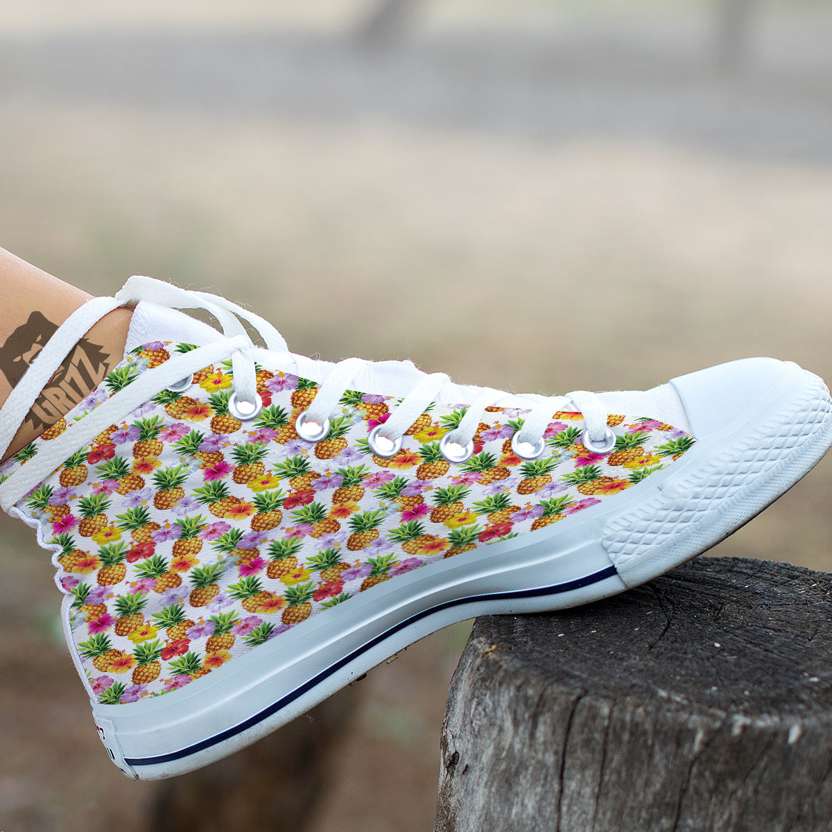 Pineapple Aloha Summer Print Pattern White High Top Shoes-grizzshop