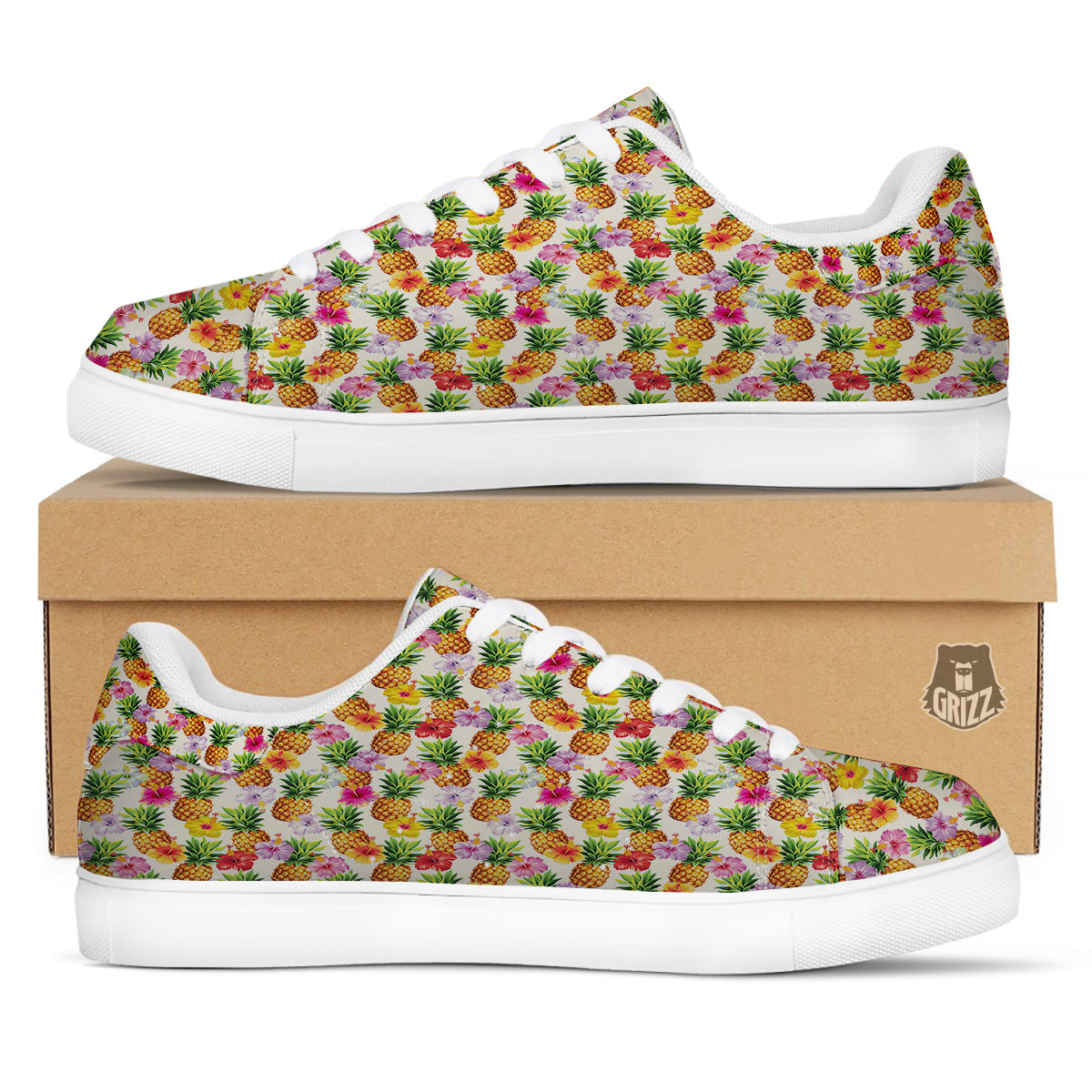 Pineapple Aloha Summer Print Pattern White Low Top Sneakers-grizzshop