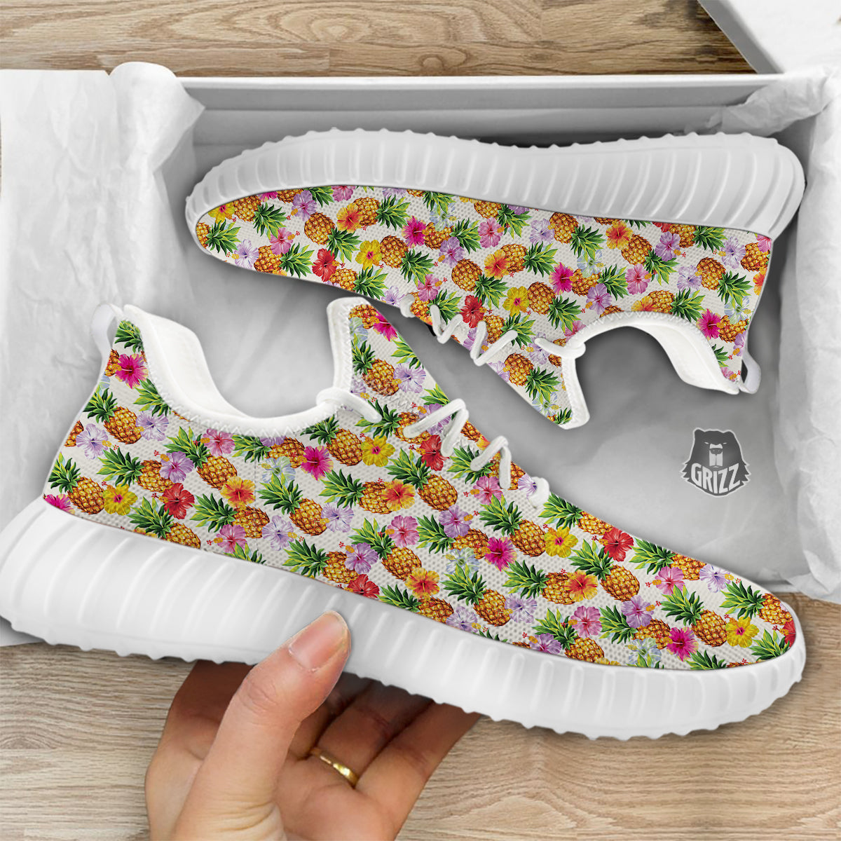 Pineapple Aloha Summer Print Pattern White Walking Shoes-grizzshop