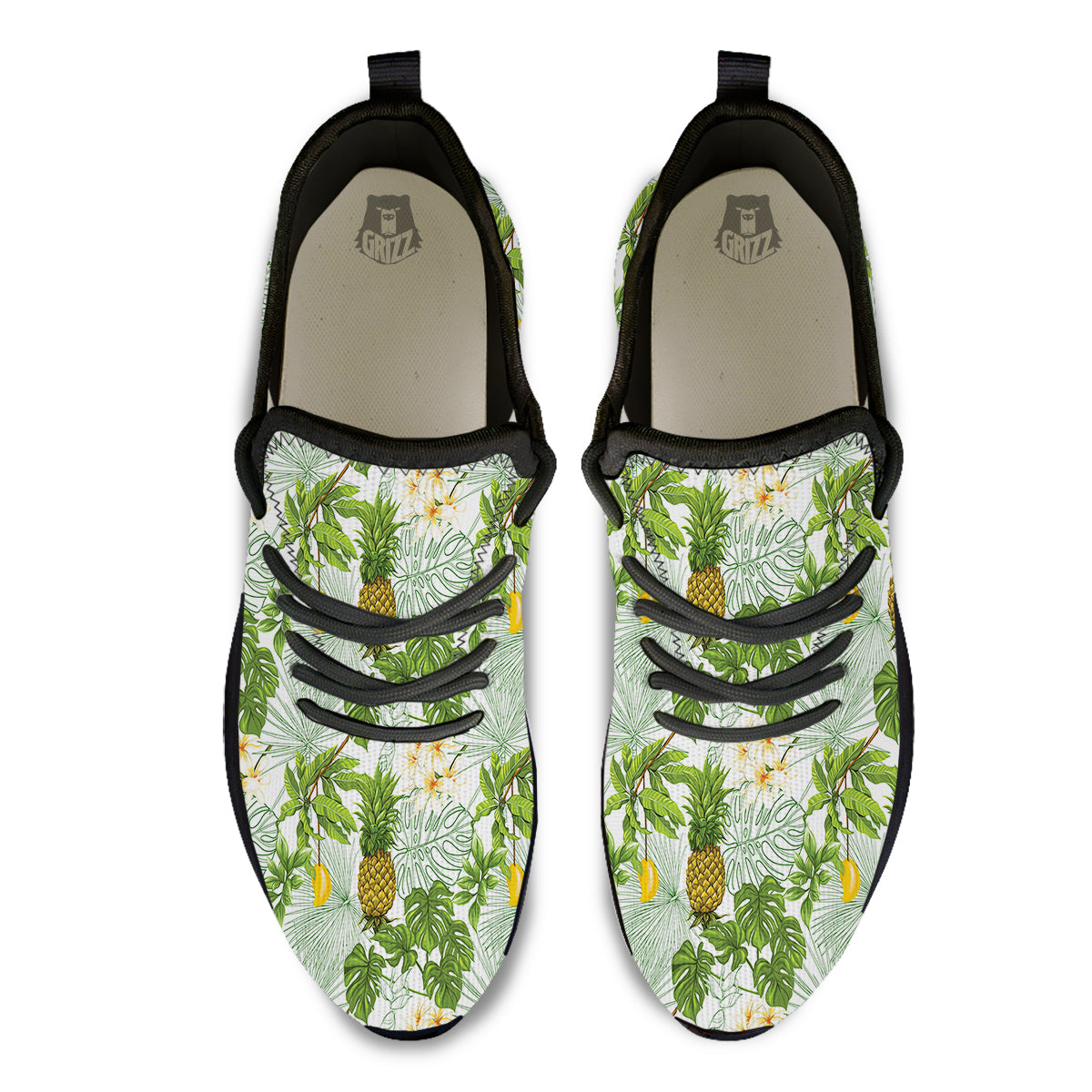 Pineapple Aloha White Print Pattern Black Athletic Shoes-grizzshop