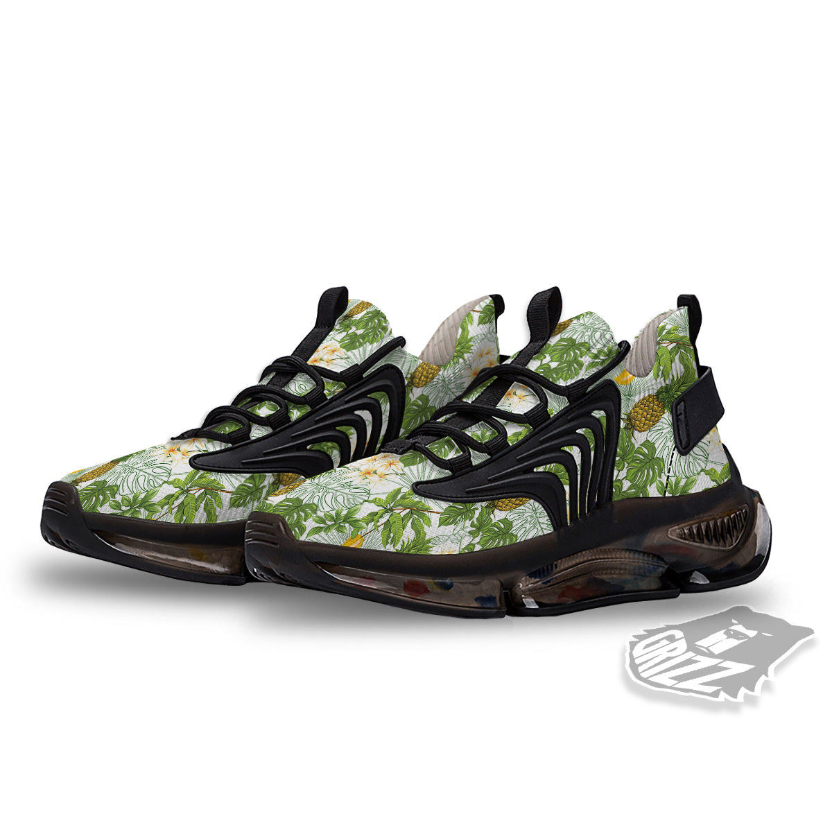 Pineapple Aloha White Print Pattern Black Gym Shoes-grizzshop