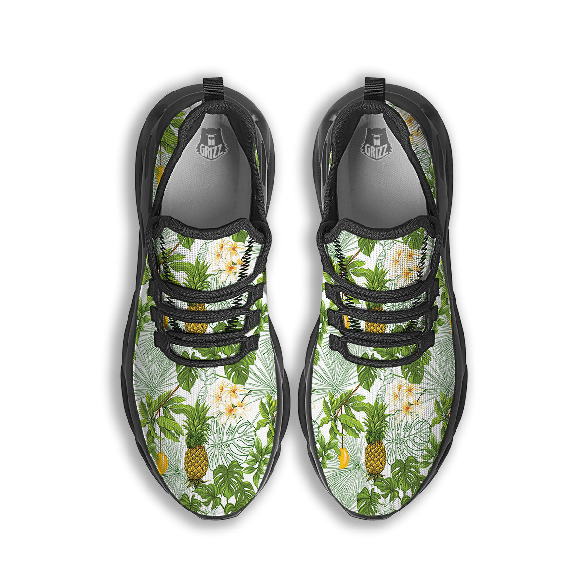 Pineapple Aloha White Print Pattern Black Running Shoes-grizzshop