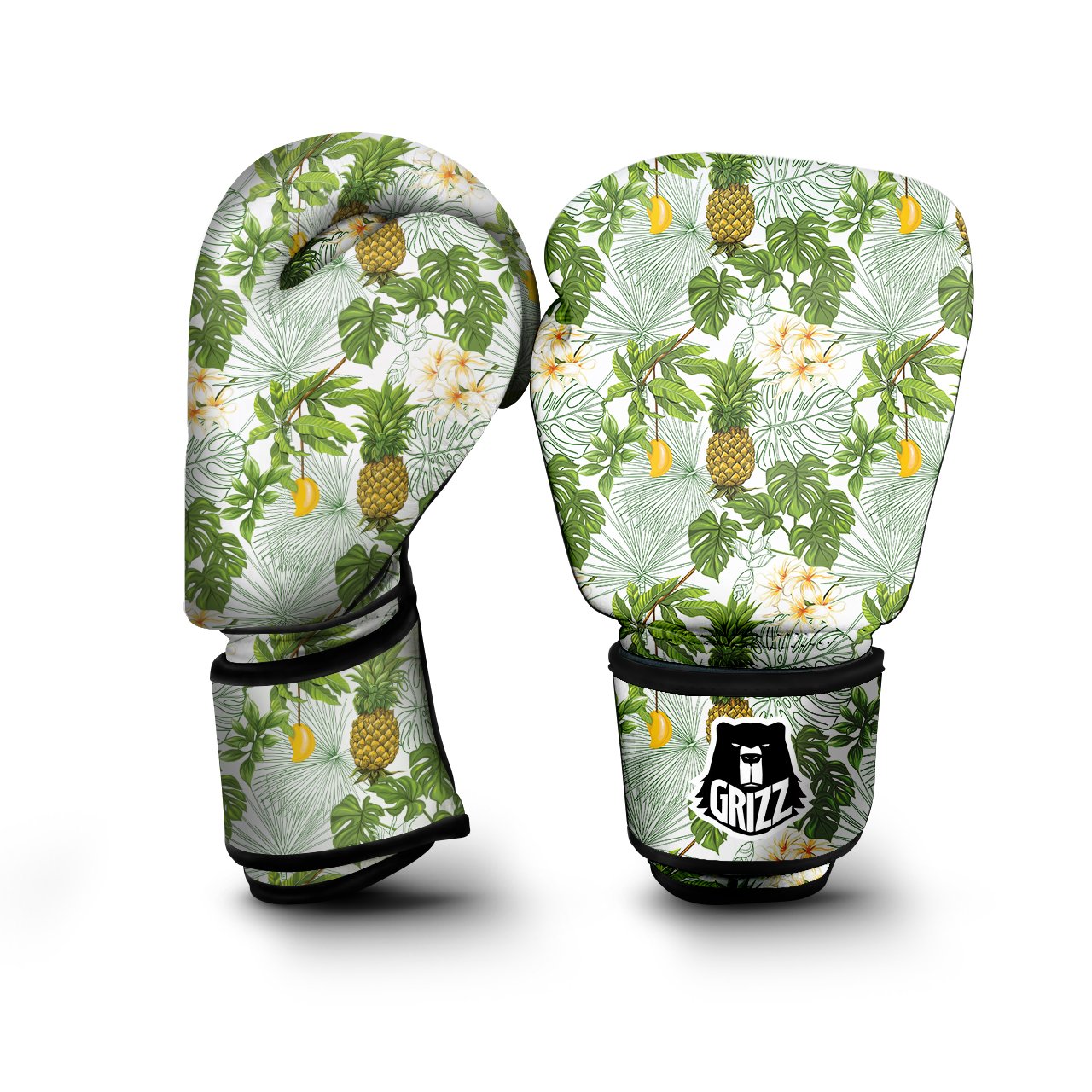 Pineapple Aloha White Print Pattern Boxing Gloves-grizzshop