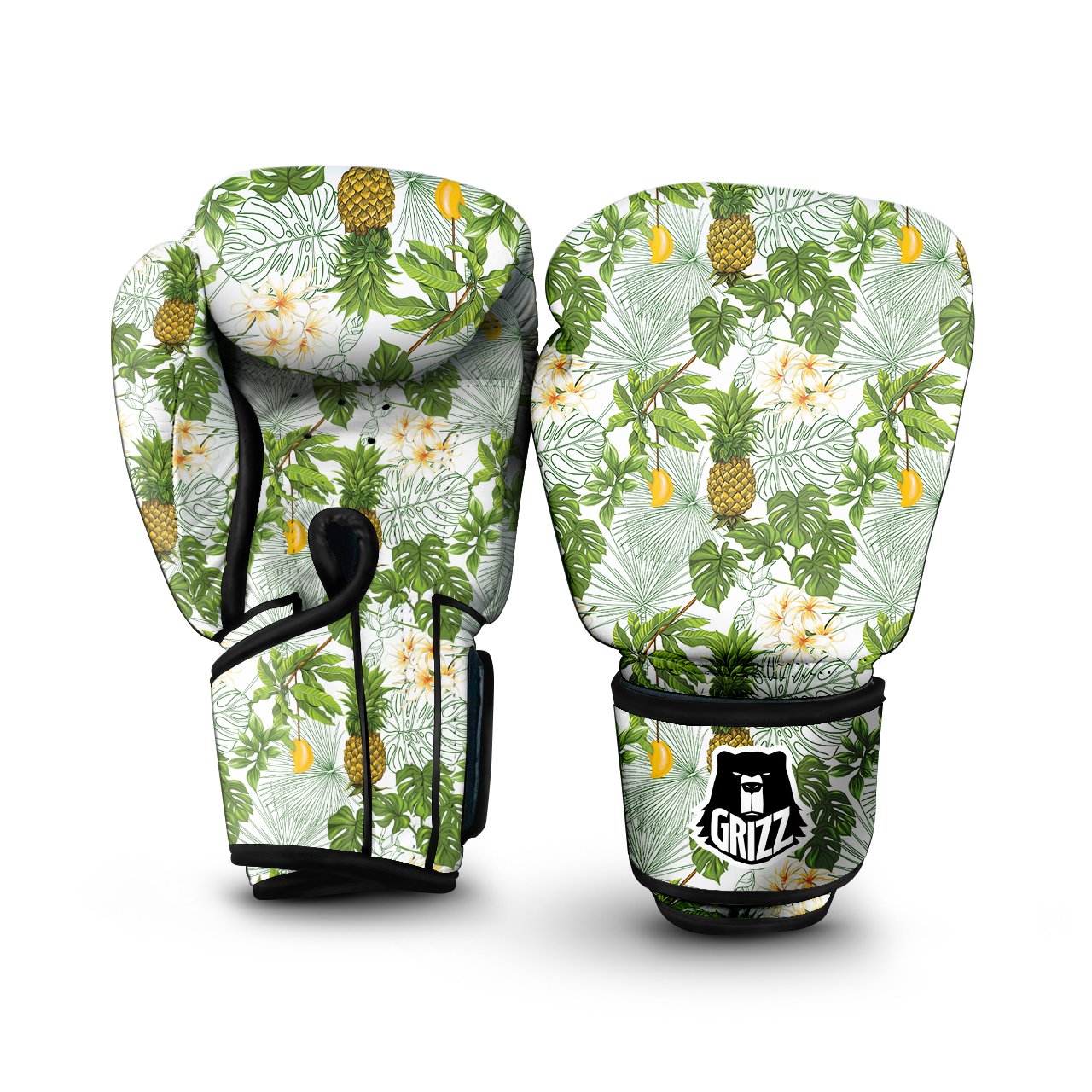Pineapple Aloha White Print Pattern Boxing Gloves-grizzshop
