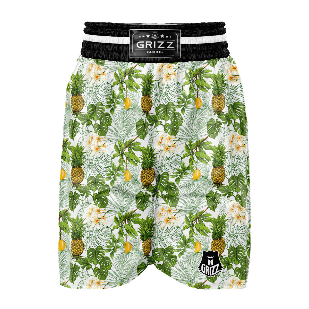 Pineapple Aloha White Print Pattern Boxing Shorts-grizzshop