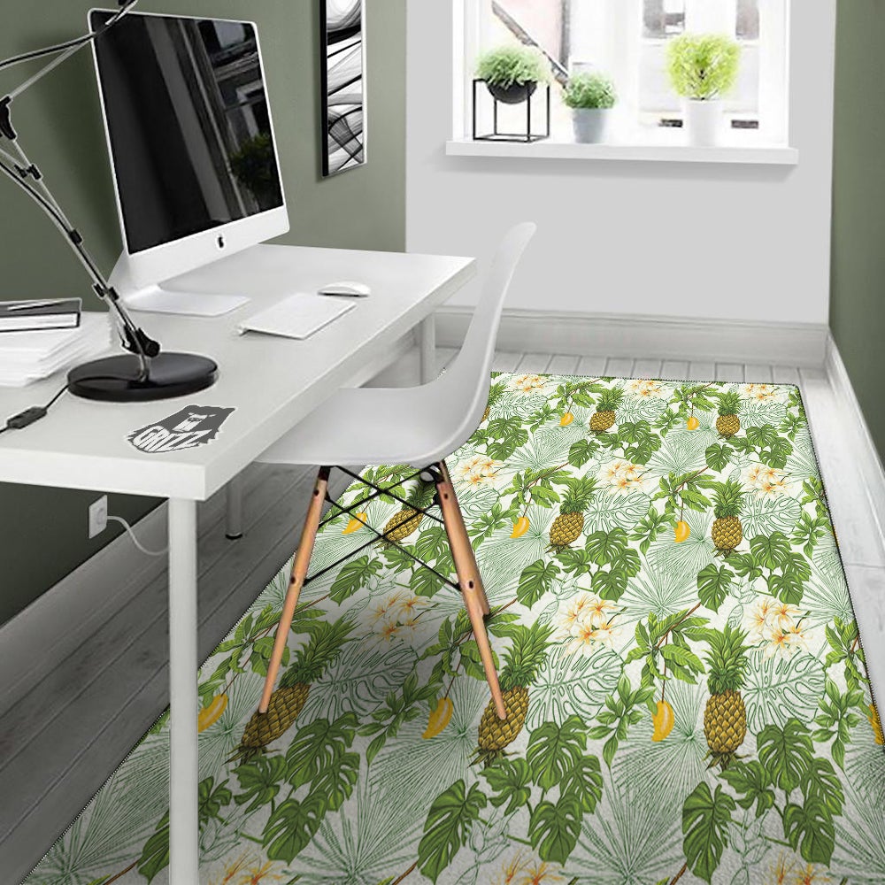 Pineapple Aloha White Print Pattern Floor Mat-grizzshop