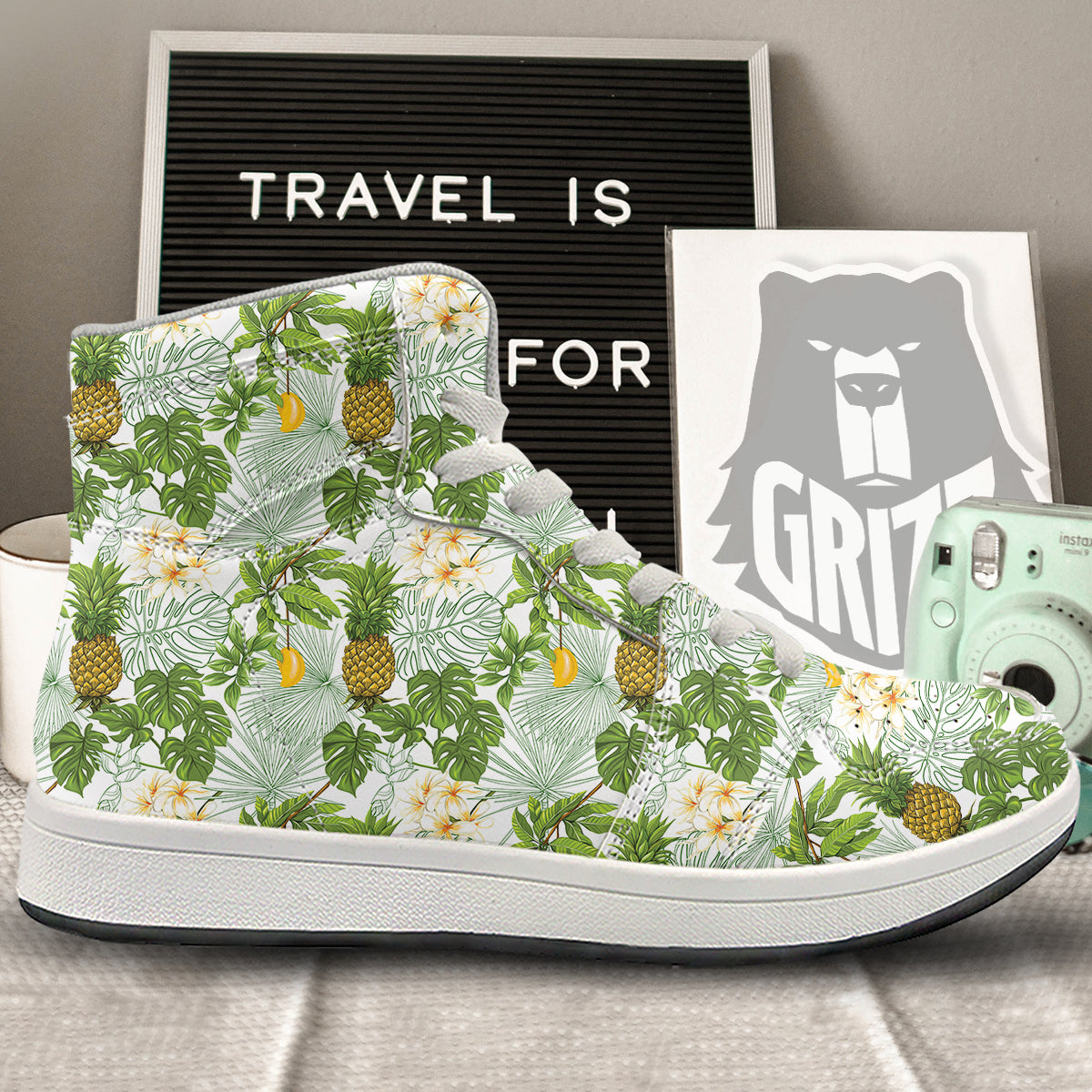 Pineapple Aloha White Print Pattern High Top Sneakers-grizzshop