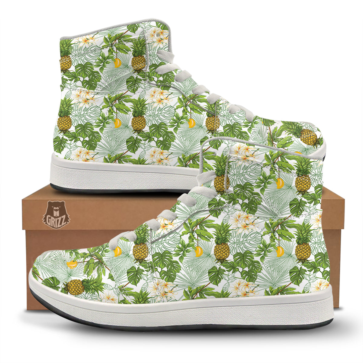 Pineapple Aloha White Print Pattern High Top Sneakers-grizzshop