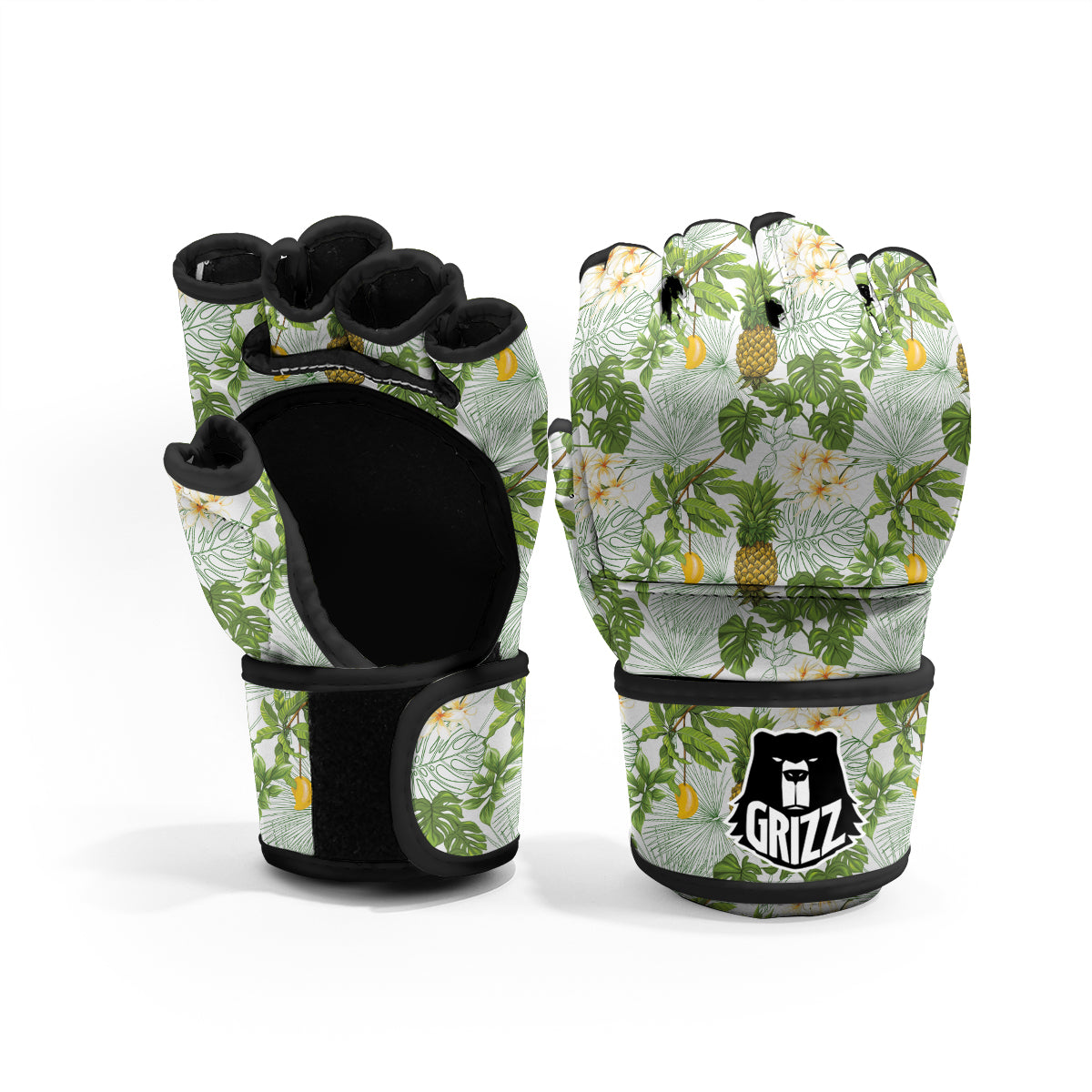 Pineapple Aloha White Print Pattern MMA Gloves-grizzshop