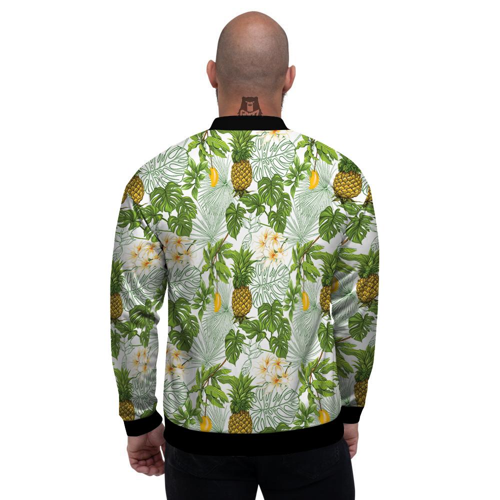 Pineapple Aloha White Print Pattern Men's Bomber Jacket-grizzshop