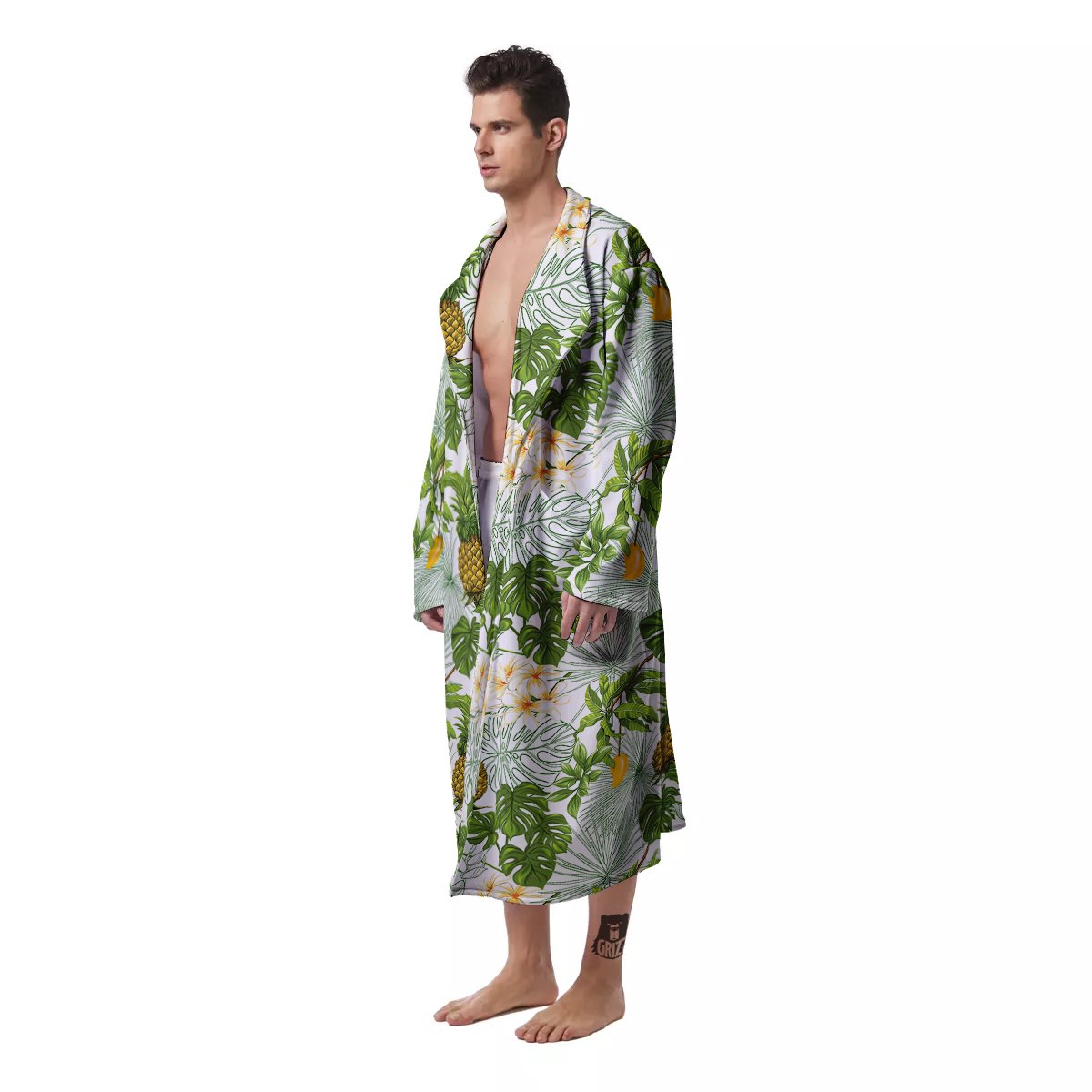 Pineapple Aloha White Print Pattern Men's Robe-grizzshop