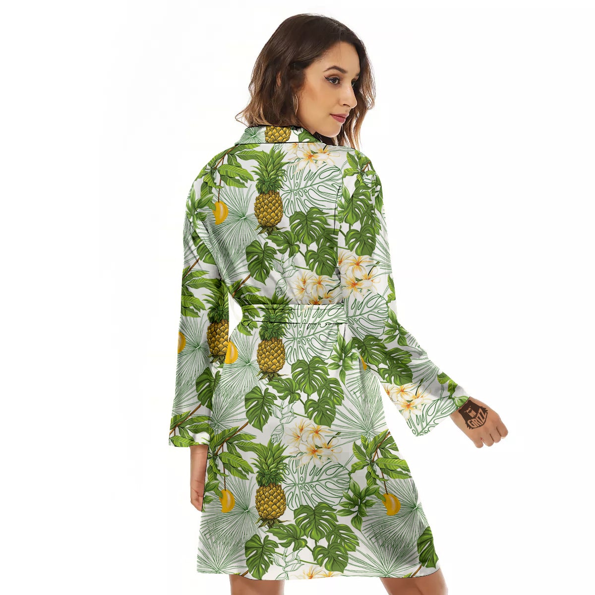Pineapple Aloha White Print Pattern Women's Robe-grizzshop