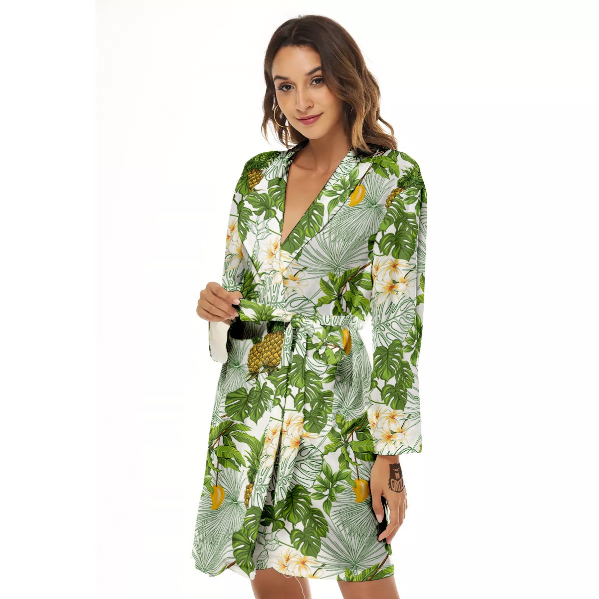 Pineapple Aloha White Print Pattern Women's Robe-grizzshop