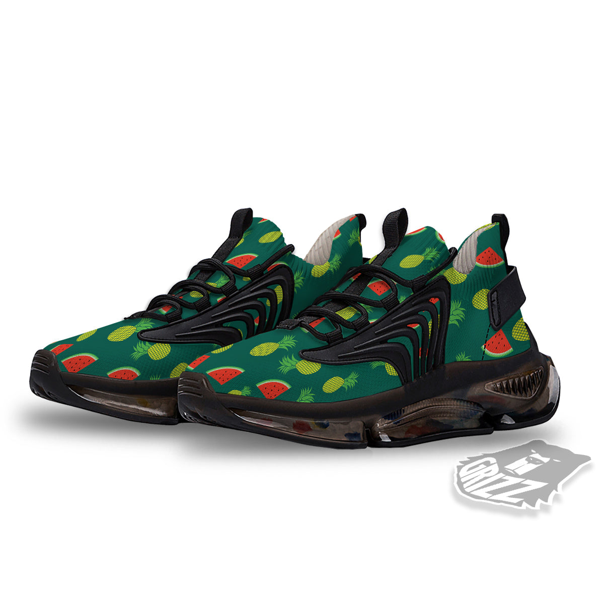 Pineapple And Tropical Watermelon Print Pattern Black Gym Shoes-grizzshop