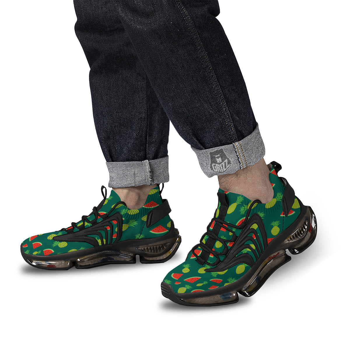 Pineapple And Tropical Watermelon Print Pattern Black Gym Shoes-grizzshop