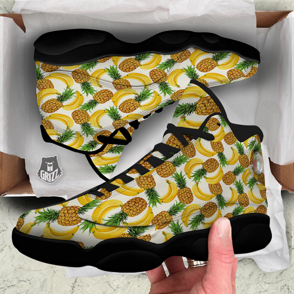 Pineapple Banana Print Pattern Black Basketball Shoes-grizzshop