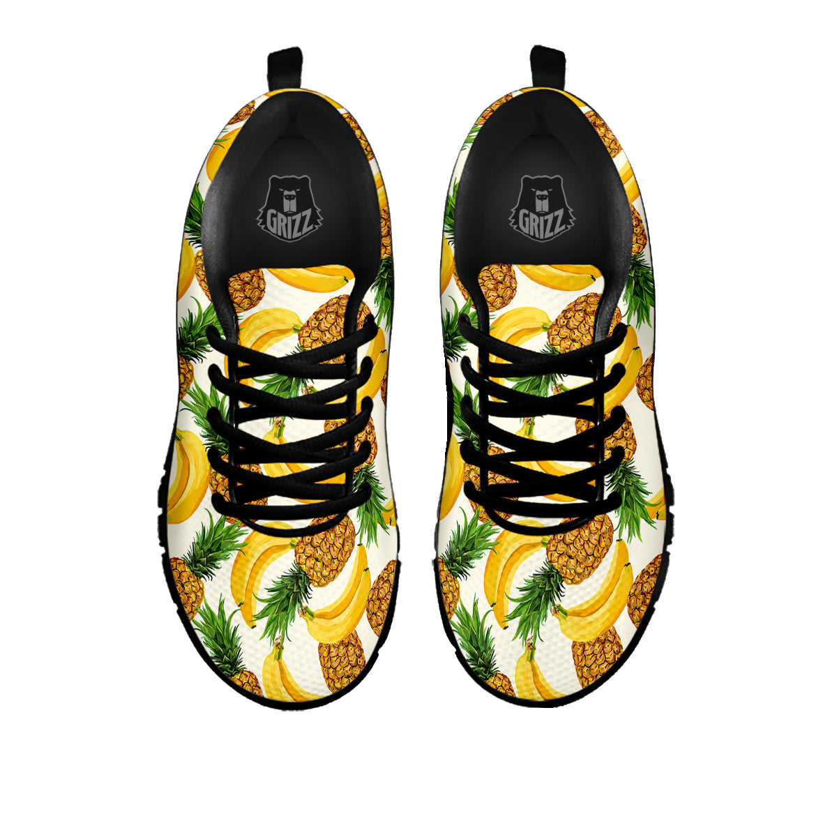 Pineapple Banana Print Pattern Black Sneaker-grizzshop