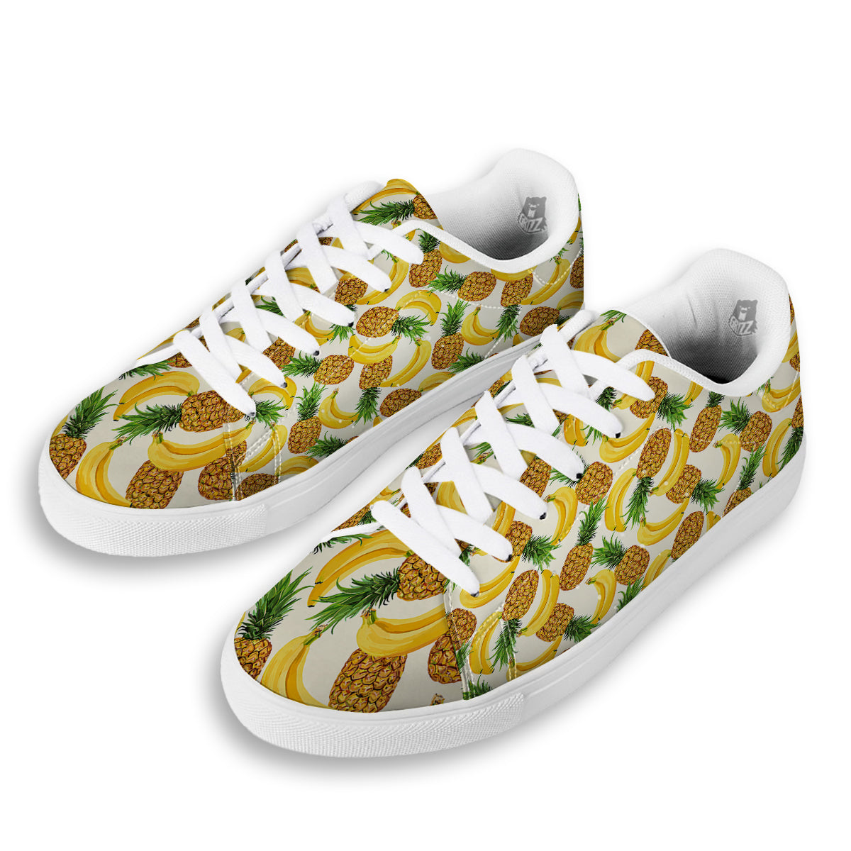 Pineapple Banana Print Pattern White Low Top Sneakers-grizzshop