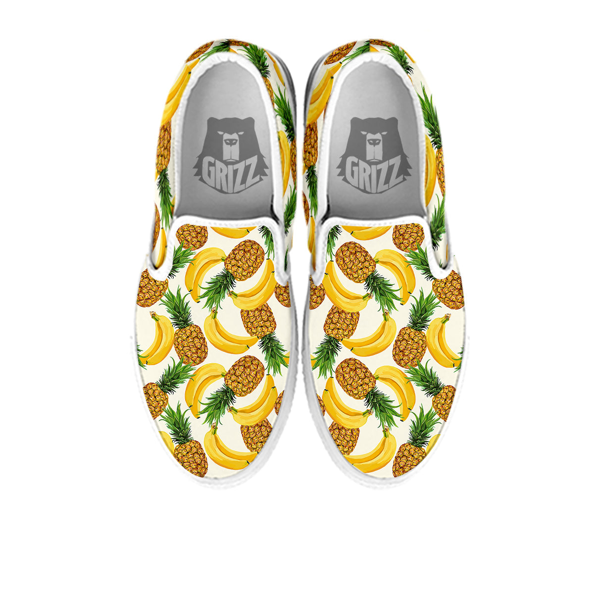 Pineapple Banana Print Pattern White Slip On Shoes-grizzshop