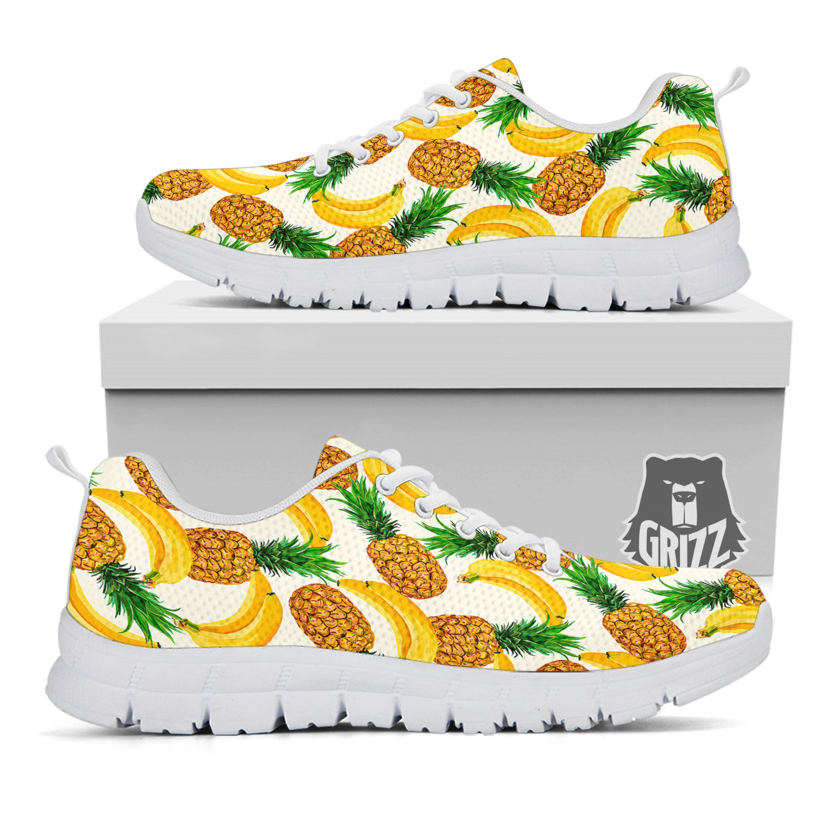 Pineapple Banana Print Pattern White Sneaker-grizzshop