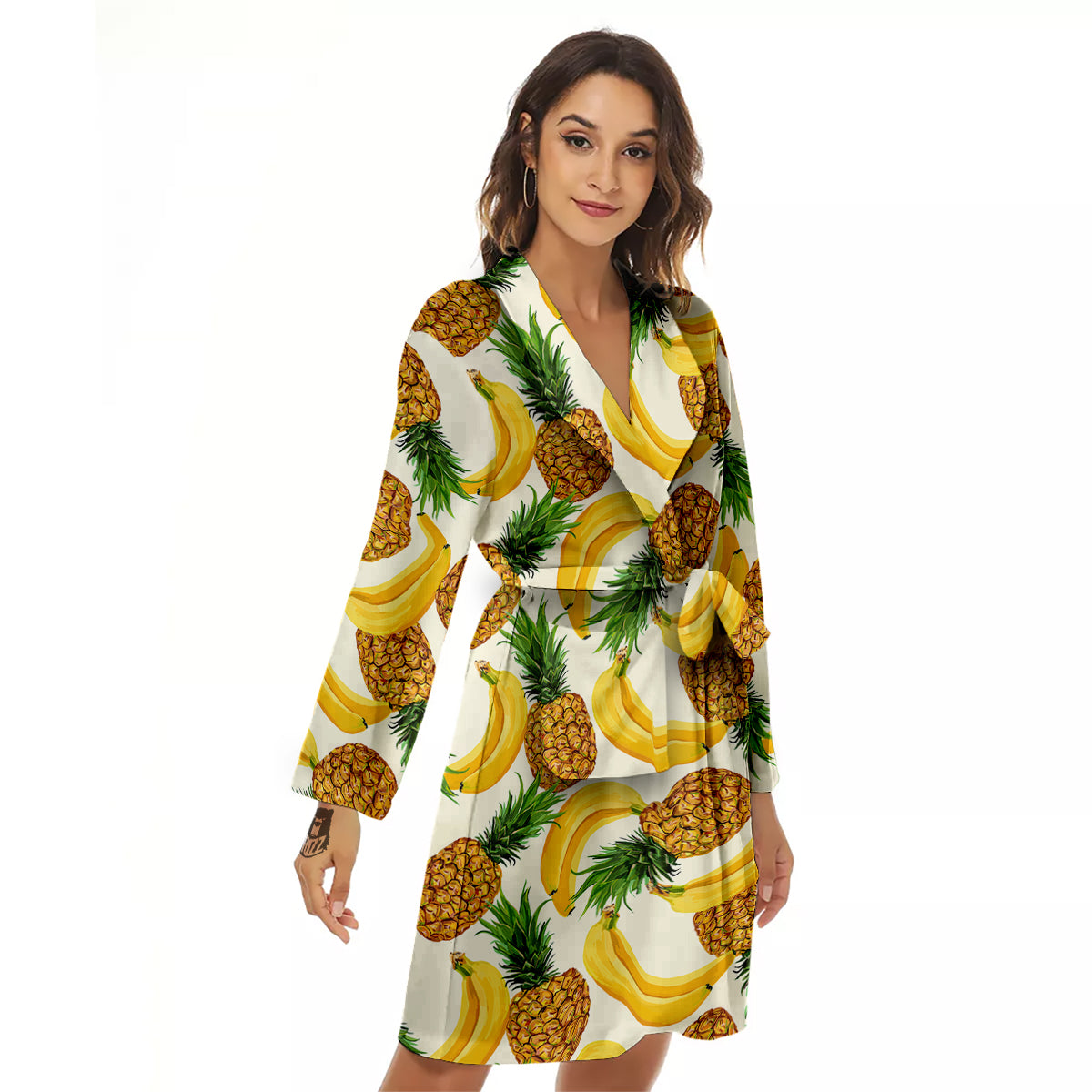 Pineapple Banana Print Pattern Women's Robe-grizzshop