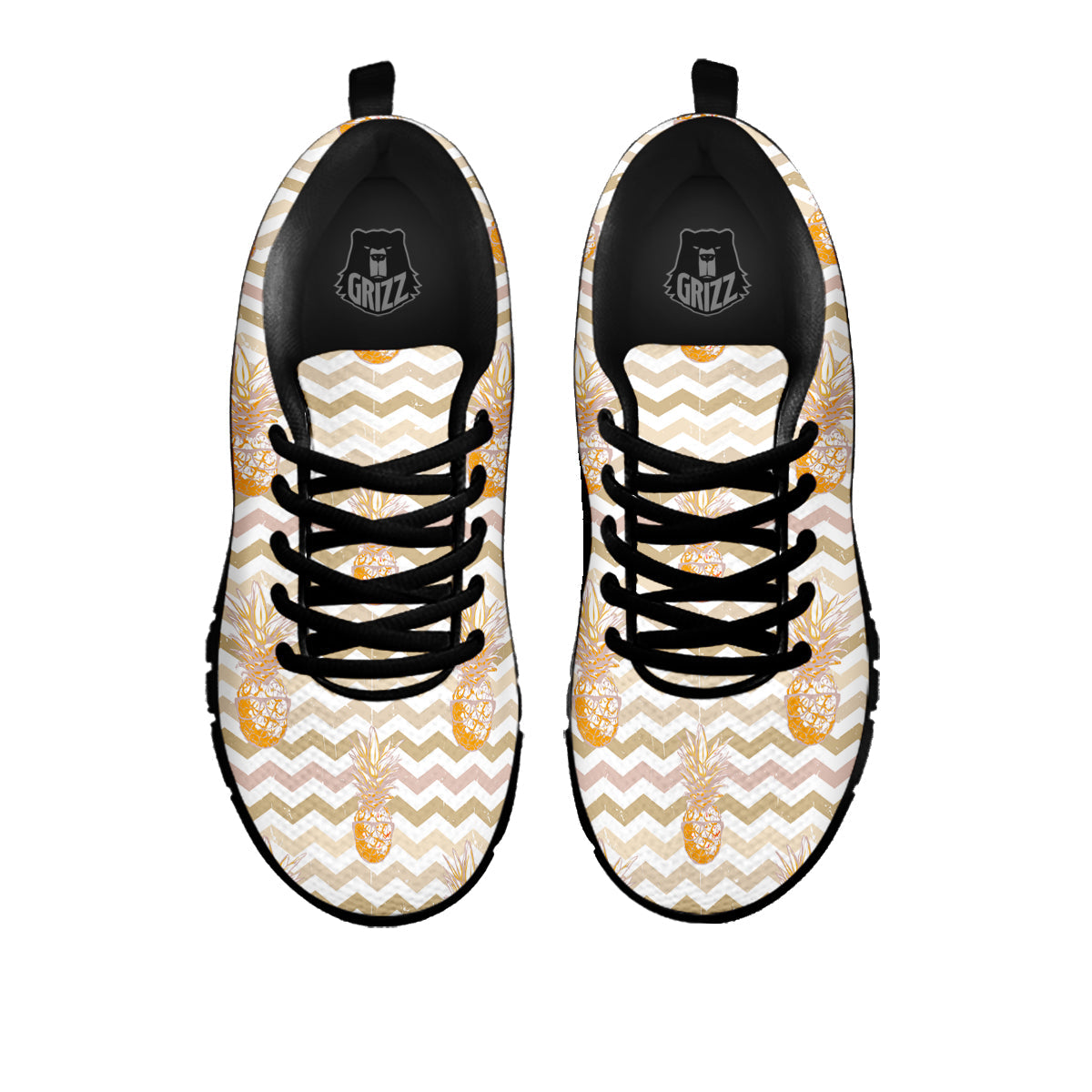 Pineapple Beige Zig Zag Print Pattern Black Sneaker-grizzshop