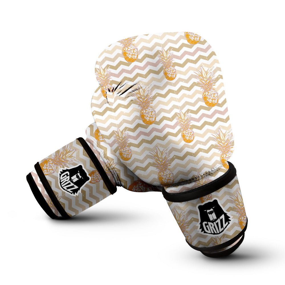 Pineapple Beige Zig Zag Print Pattern Boxing Gloves-grizzshop