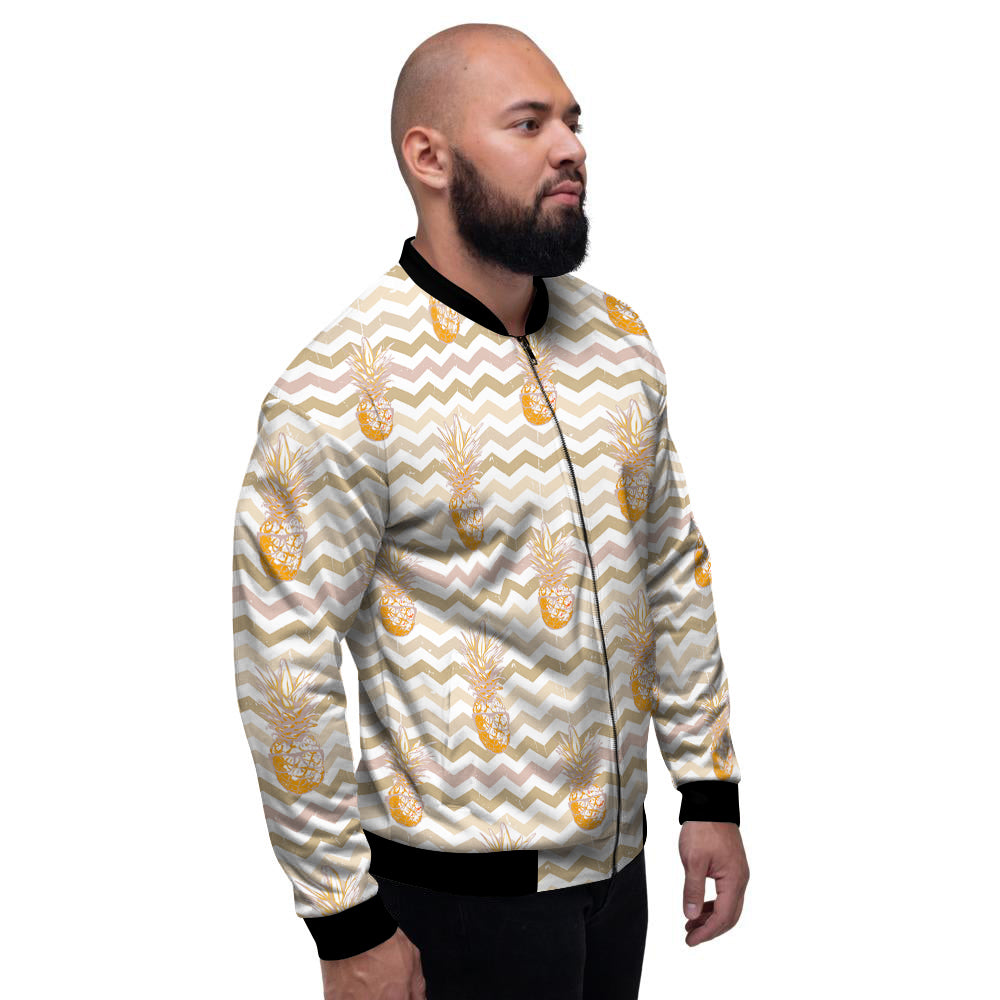 Pineapple Beige Zig Zag Print Pattern Men's Bomber Jacket-grizzshop