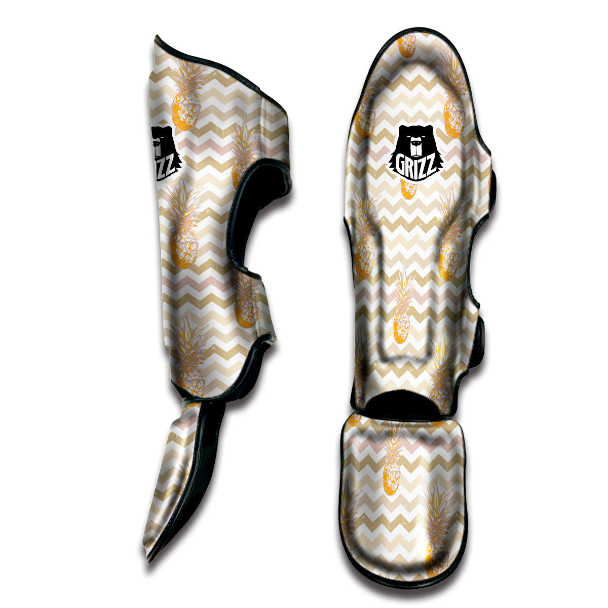 Pineapple Beige Zig Zag Print Pattern Muay Thai Shin Guards-grizzshop
