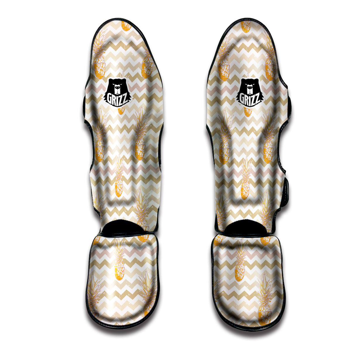 Pineapple Beige Zig Zag Print Pattern Muay Thai Shin Guards-grizzshop