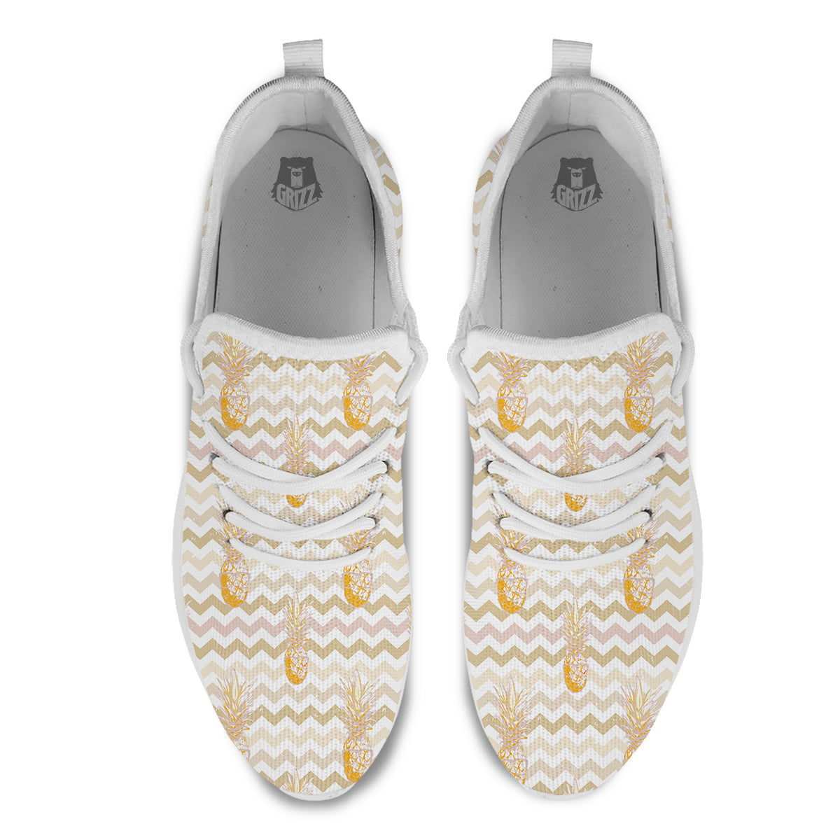 Pineapple Beige Zig Zag Print Pattern White Athletic Shoes-grizzshop