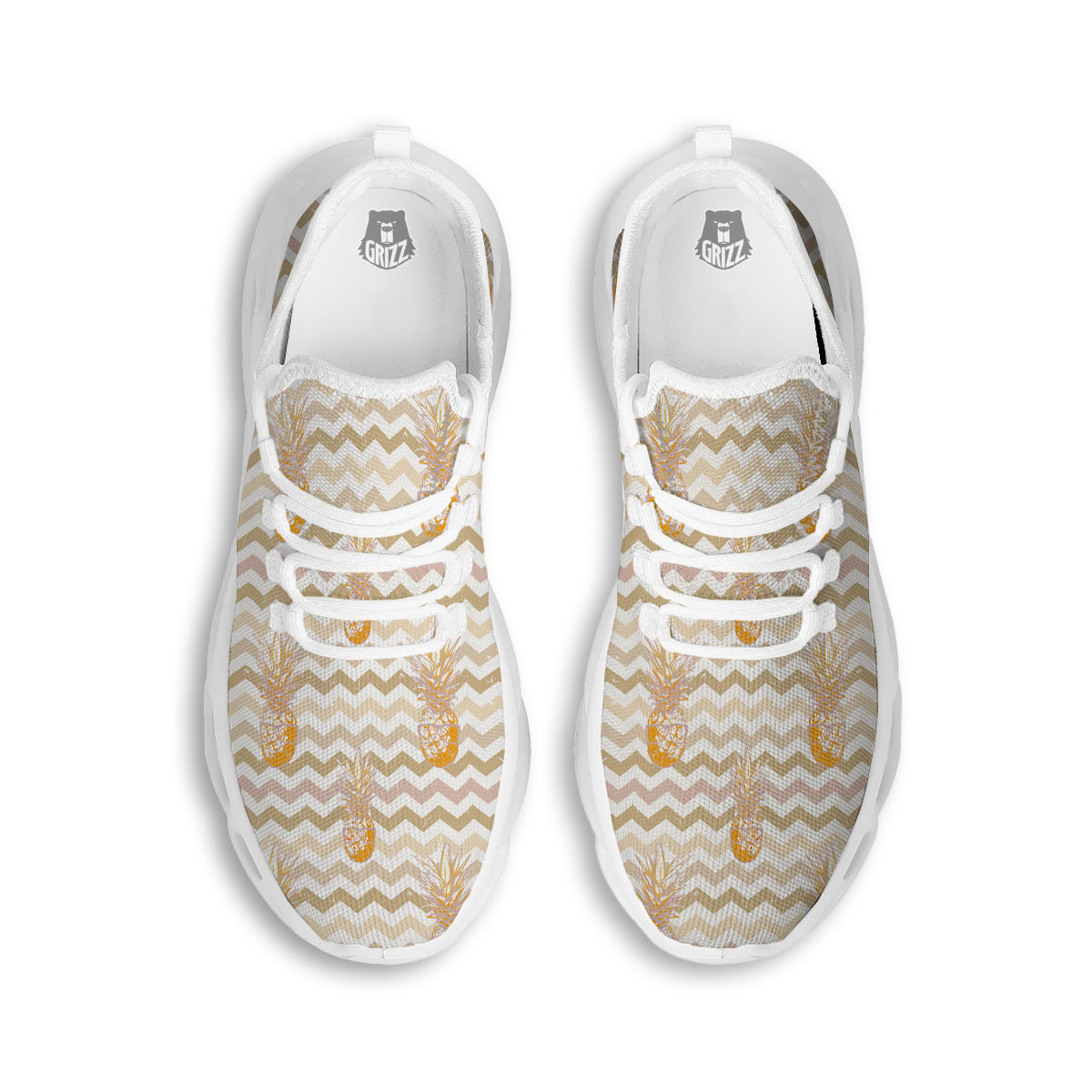 Pineapple Beige Zig Zag Print Pattern White Running Shoes-grizzshop