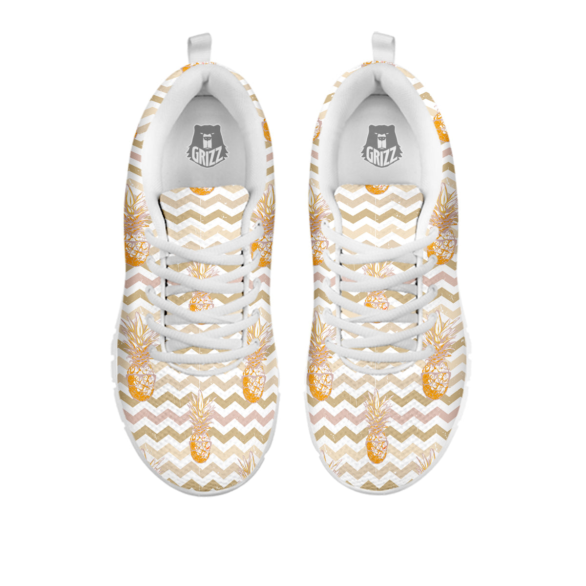 Pineapple Beige Zig Zag Print Pattern White Sneaker-grizzshop